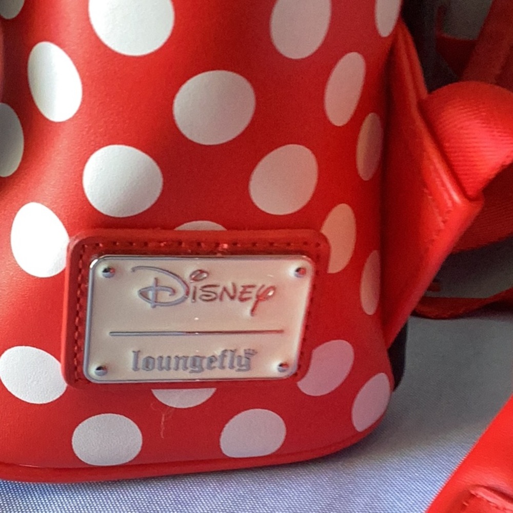 Loungefly Minnie Mouse Backpack Black and Red with Ears and Bow - Picture 7 of 16